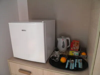 Cafetière, Bouilloire, frigo bar, vaisselle